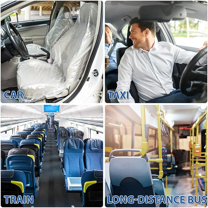 100 Pieces Disposable Seat Covers, Car Disposable Universal Plastic Seat Covers for Airplane Seats, Salon Chairs, Restaurant Seats, Bus Seats & More (100 Pieces)