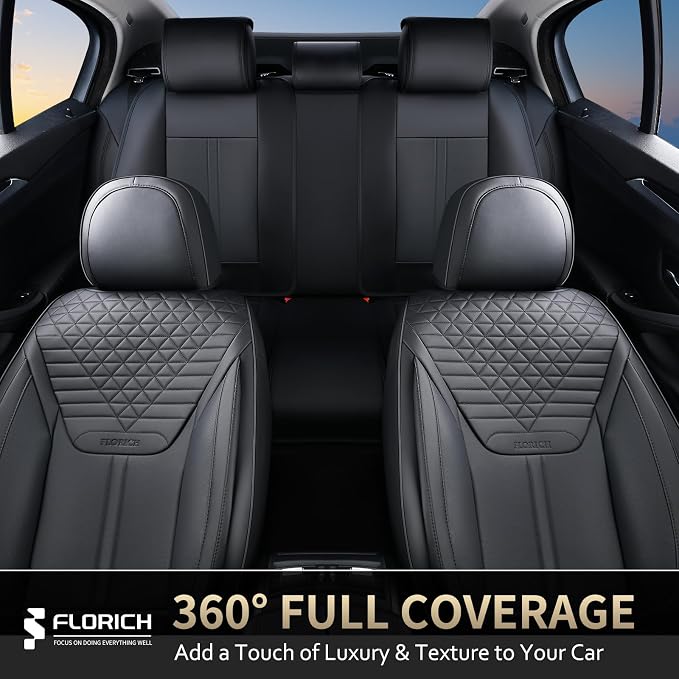 FLORICH Car Seat Covers for Front Seats, Universal Seat Cushion 2 Seats, Car Seat Protector Waterproof, Premium Leather Automotive Seat Covers for Most Cars, Sedans, SUVs, and Trucks-Black