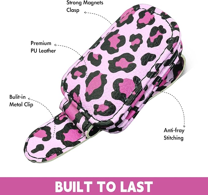 2 Pcs Sunglass Holder and 1Pcs Car Tissue Holder for Car,Magnetic Leather Sunglasses Holder Car Sun Visor Glasses Hanger Clip,Car Interior Accessories for Women(Pink Leopard Print)