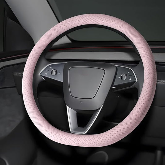Microfiber Leather Universal 14.5-15 inch Steering Wheel Cover,Easy to Install Non-Slip Breathable Steering Wheel Protector Light Pink