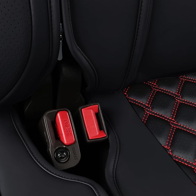 Huidasource Rear Bench Leather Seat Covers Fit for Chevy Silverado GMC Sierra 1500 2007-2013 & 2019-2026, 2500HD 3500HD 2020-2026 Crew Double Extended Cab WT LS LT Custom(Back Row/Black&Red)