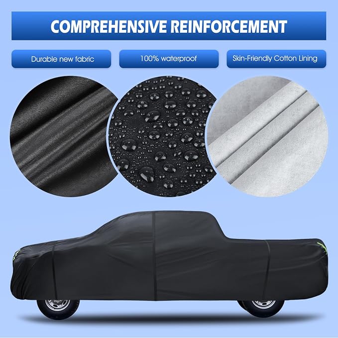 Truck Cover Waterproof All Weather, 6 Layers Pickup Cover Fit for Ford F150, Chevrolet Silverado 1500, Gmc Sierra, Ram 1500, Toyota Tundra (T4 Fit Truck Length Up to 250 inch)