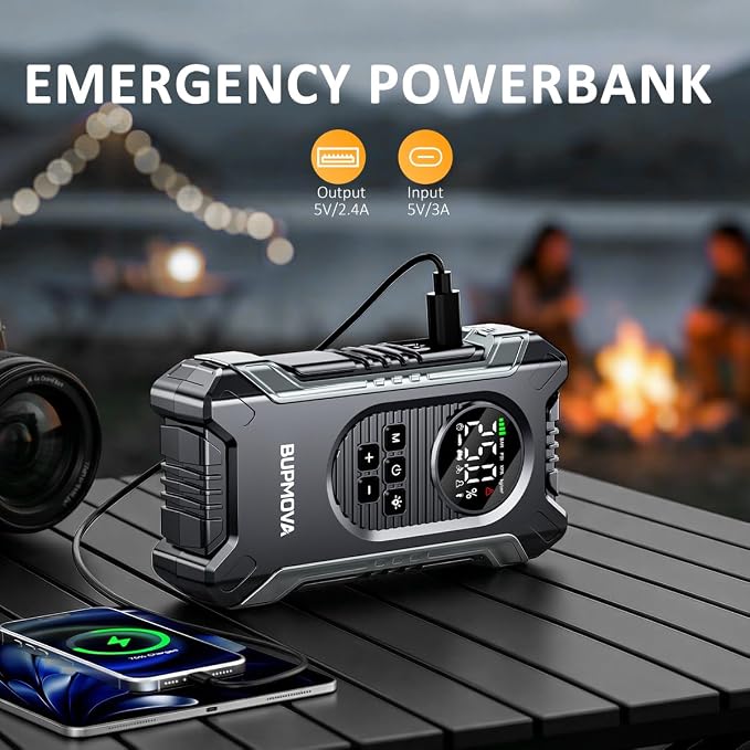 8000A Jump Starter with Air Compressor, 150PSI | For All Gas & 10L Diesel Vehicles. Tire Inflator, Power Bank, LED Light. Portable w/ Storage Case