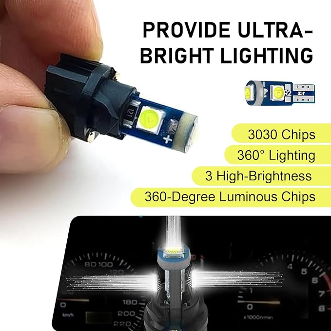 20PCS 74 Led Bulb Dash Lights, T5 2721 27 37 2721 Bulb with PC74 PC 37 Twist Socket, Super Bright Instrument Cluster Bulbs, Car Dashboard Lights, Car Interior LED Bulb Replacement Kit (White)