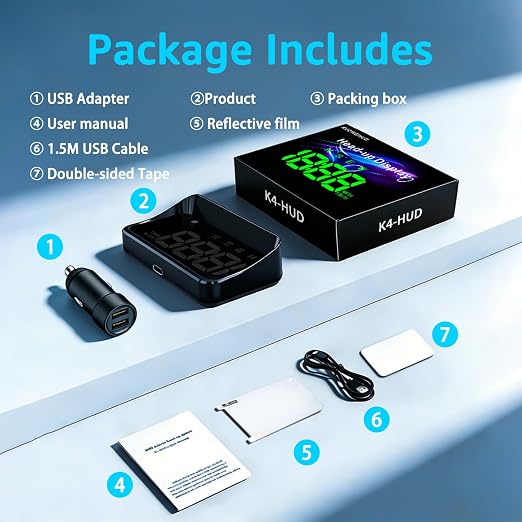Heads up Display for Cars Windshield, Car HUD Display, HUD for Cars | USB Plug & Play, MPH/KMH Switch, Speed Calibration, Adjustable Brightness, Overspeed Alert, Large Font Display