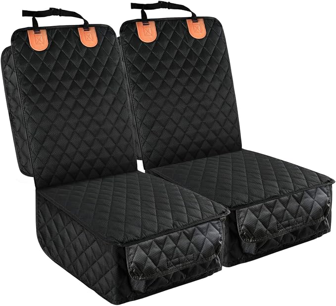 PETICON 2 Pack Pet Car Seat Cover for Front Seat, Captain Chair Seat Cover | Waterproof Pet Seat Protector, Full Protection with Side Flaps, Non-Slip, Large Front Storage Pocket, Fits Cars/Trucks/SUVs