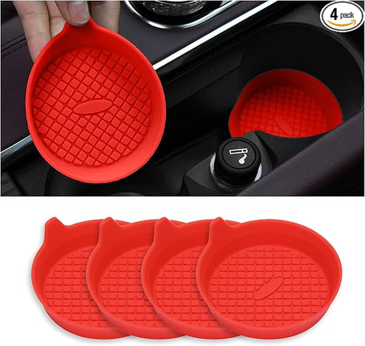 4 Pack Car Cup Coasters, Silicone Insert Recessed Car Cup Holder Coasters, Waterproof Non-Slip Sift-Proof Car Cup Mats, Universal Car Interior Accessories (Red)