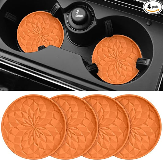 ME.FAN Car Coasters for Cup Holders [4 Pack] - 2.75In Silicone Auto Mug Mats - Universal Non-Slip Recessed Car Interior AccessoriesOrange