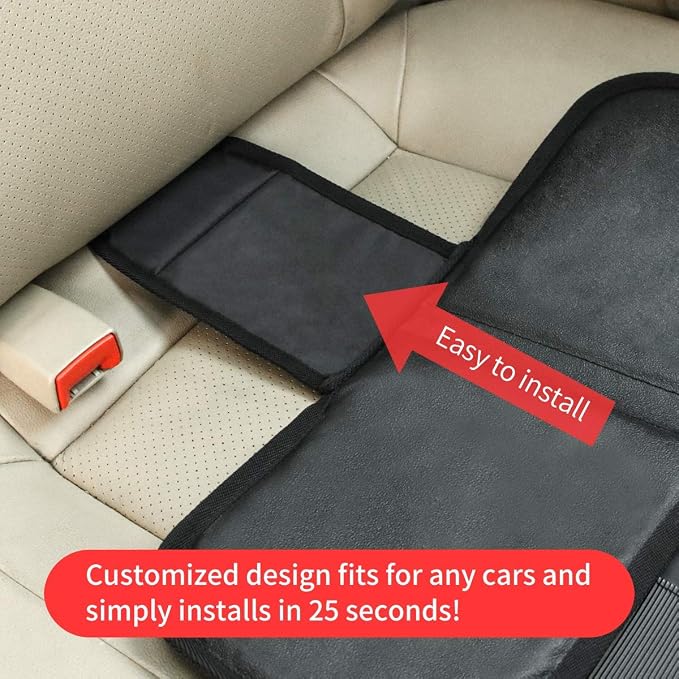 Kaiphy Car Seat Protector - Seat Protection Mat - Thick Padding - Durable, Waterproof Fabric, Leather Reinforced Corners & 3 Pockets for Handy Storage Gray