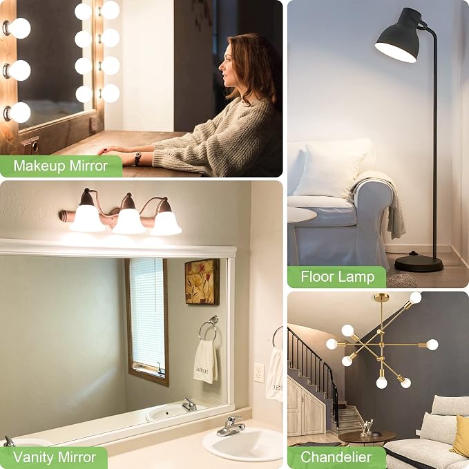 8-Pack LED Vanity Light Bulbs for Bathroom 4000K Natural Daylight, E26 Base Globe 60W Incandescent Equivalent, 5W Round Light Bulbs for Vanity Mirror, 500LM, Non-dimmable