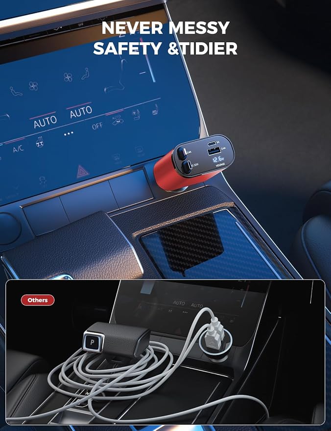 SUPERONE [Upgraded] Retractable Car Charger 4 in 1 Fast Car Phone Charger | USB C and Apple Multi Car Adapter with Cord 2.6ft, Compatible with iPhone 17 16 15/15 Pro Max/14/13/12/11, Galaxy, Pixel