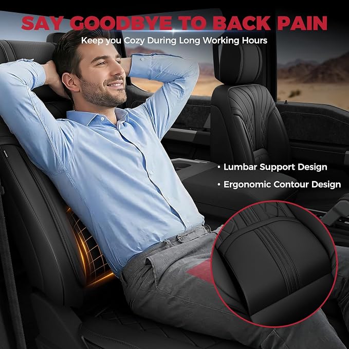 FREESOO Leather Seat Covers for Ford F150 SuperCrew/Crew Cab 2015-2026 | Fits F250/F350/F450 Super Duty 2017-2026, Custom Fit, Waterproof, Bucket Seat, Airbag Compatible, Lumbar Support, Easy-clean