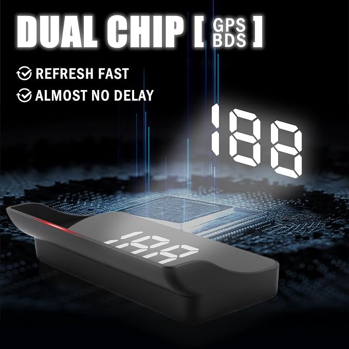 GPS Heads up Display for Cars with HD Large Font,USB Plug & Play Car HUD Head up Display for Speed Displays,Universal Digital Speedometer for Car with Adjustable Brightness (White)