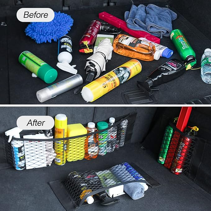 Mesh Cargo Net for Car, Universal Stretchable Trunk Storage Net Wall Sticker Organizer Elastic Pouch Bag for Cars, SUV, Home, Auto Interior Accessories (Small)