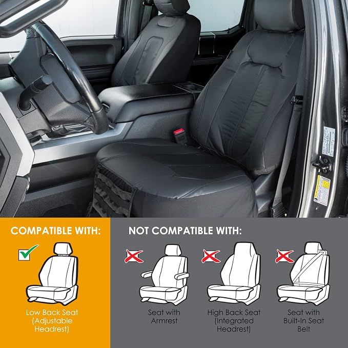 LPI Truck Carson Heavy Duty Truck Seat Covers for Front Seats; Fits Full-Size SUV or Truck; Includes Front, Built-in Molle Style Organizer; Semi-Custom Fit; Faux Leather; 2pcs, Black