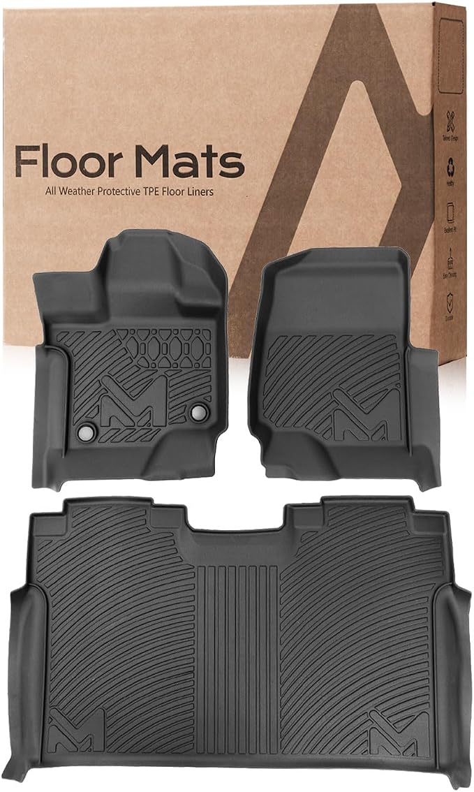 Floor Mats for Ford F-150 2015-2026 & F150 Lightning 2022-2026 SuperCrew (Rear w/o Fold Flat Storage), Floor Liners TPE Automotive All Weather Cover Protection Waterproof Front & Rear Row Car Mats