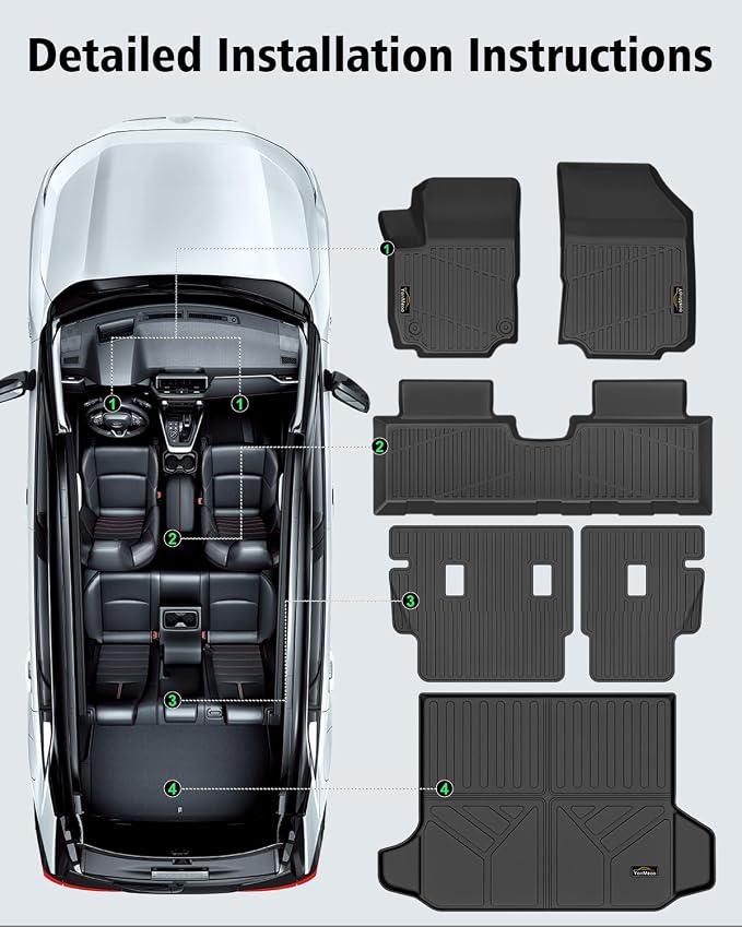 Floor Mats Custom for Equinox/Terrain 2018-2024 | All Weather TPE Rubber Floor Liners, Cargo Liner, Backrest Mat Full Set for Equinox Accessories