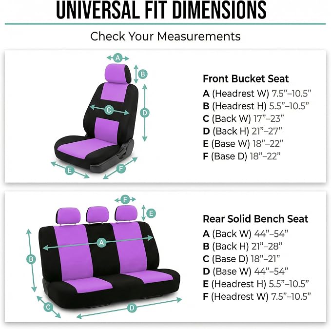 FH Group Car Seat Covers Full Set Cloth - Universal Fit Automotive Seat Covers, Low Back Front Seat Covers, Solid Back Seat Cover, Washable Car Seat Cover for SUV, Sedan and Van Purple