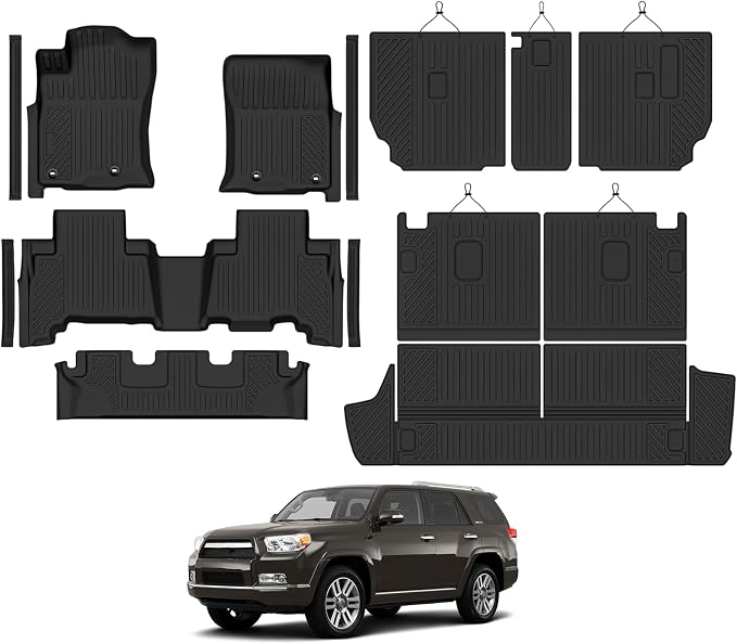 Custom Fit Floor Mats for 2013-2024 Toyota 4Runner 7 Seats | All Weather TPE Floor Liners with Trunk Mat & Backrest Protectors & Door Sill Guard | Odorless Full Set Interior Accessories