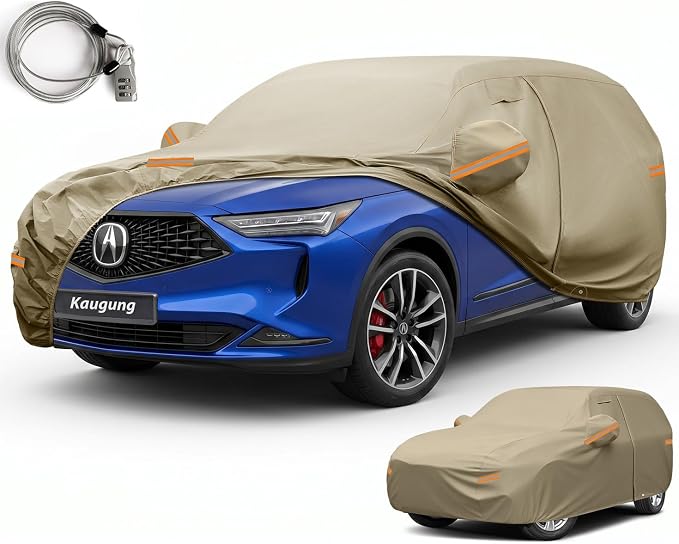 Kaugung Custom Fit Car Cover for Acura MDX (2001-2026), Heavy Duty All Weather Waterproof Outdoor SUV Cover, Sun Rain Snow UV Protection with Driver Door Zipper, Mirror Pockets & Air Vents