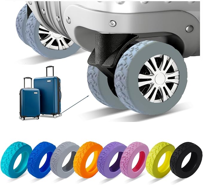 8 Pcs Luggage Wheel Covers, Anti-Noise, Fits 2-2.4" suitcase wheel, Grey | suitcase wheel covers, Widened & Thickened Silicone, Anti-Noise & Scratch-Proof, Fits 2-2.4" Carry-On Luggage Wheels