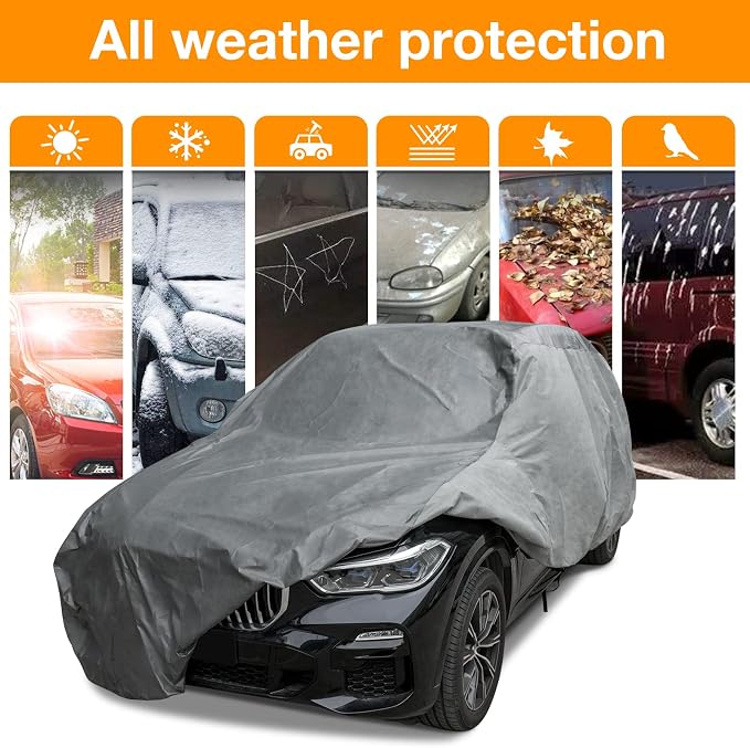 XCAR Waterproof SUV Car Cover, All Weather, Fits SUVs Up to 187" | Windproof Buckles, Breathable Fabric, UV, Rain, Snow & Dust Protection, Soft Non-Scratch Lining, Indoor & Outdoor Use