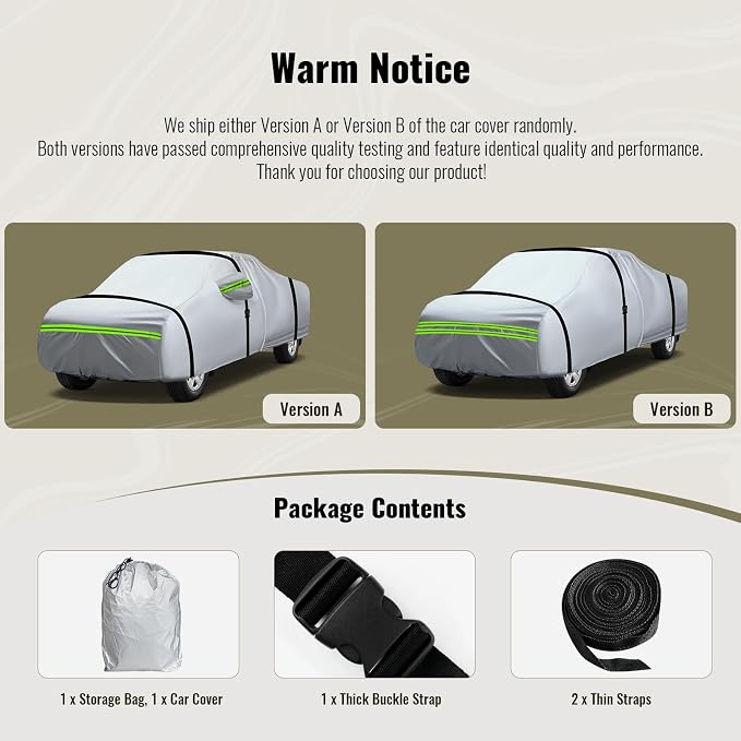 TUCAREST 6-Layers Heavy Outdoor Pickup Full Car Cover Hard Shell Zipper Design Waterproof All Weather Weatherproof UV Sun Protection Snow Dust Storm Resistant with Straps (Fit for UP to 213"-237")