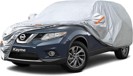 Kayme SUV Car Cover Waterproof All Weather (182 to 190 Inch) | Protects cars from outdoor UV exposure, blocks blowing dust and wind, breathable lightweight material, easy storage