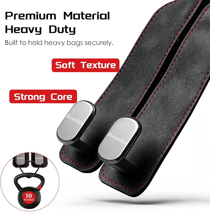 Car Headrest Hook, Car Seat Headrest Hooks and Purse Hook for Car, Leather Seat Back Organizer with Phone Holder, Universal Hidden Storage for SUV/Truck (Black-4Pack)