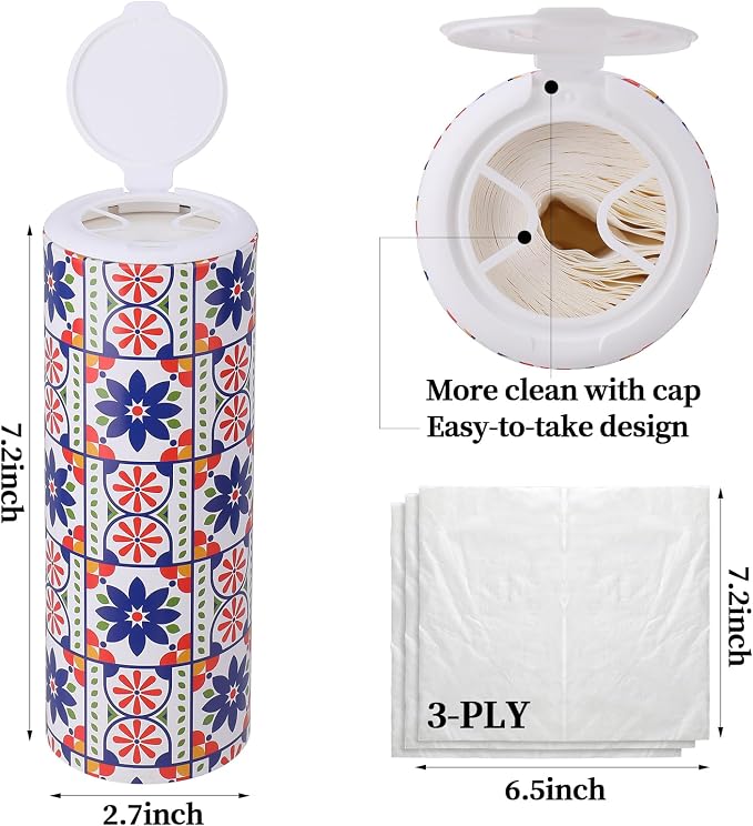 Modern Car Tissues Cylinder 4 Packs (4 Canisters/200 Tissues) - Plastic, Ct-3