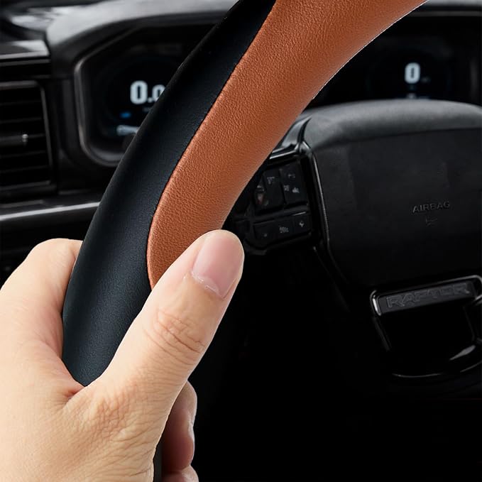 Yangday Leather Steering Wheel Cover for GMC Sierra 1500 2500 3500, 14.5-15 inches Car Steering Wheel Cover with Anti-Slip Massage Particle (Brown)