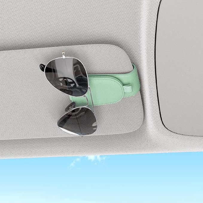 Sotfamily Sunglass Holder for Car Visor, Suede Cloth Magnetic Sunglass Organizer for Car Accessories, 2 Packs, Pastel Green