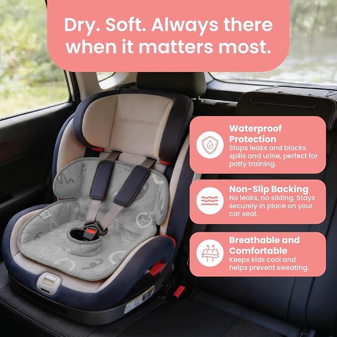 Piddle Pad 2-Pack, Potty Training Car Seat Protector, Toddler Car Seat Cover & Stroller Protector, Machine Washable Waterproof Car Seat, Anti-Slip, Universal Fit (Grey)