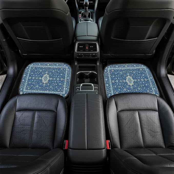Carpet Car Floor Mats Blue Floral Rug Carpet Front Rear Carpets Mat Decorative Car Floor Carpets Non-Slip Auto Car Accessories Universal Fit for Car SUV Truck Van