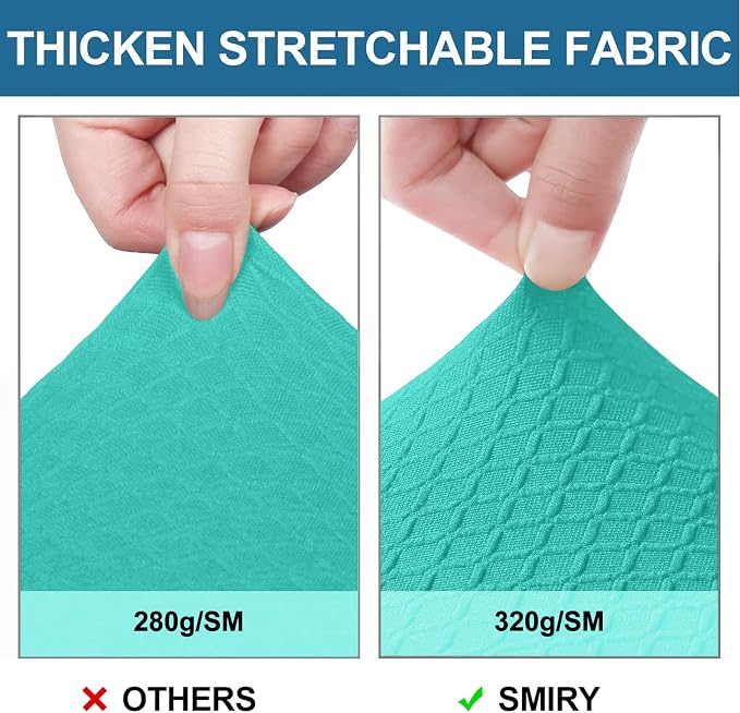 Smiry Waterproof Seat Covers for Dining Room Chairs Set of 8, Stretch Jacquard Removable Washable Chair Seat Slipcovers Protector, No Rear Covers, Teal