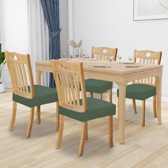 Easy-Going 100% Waterproof Seat Covers for Dining Room Chairs Set of 4, Stretch Chair Seat Slipcovers Protector Removable and Washable Kitchen Dining Chair Covers, Grayish Green