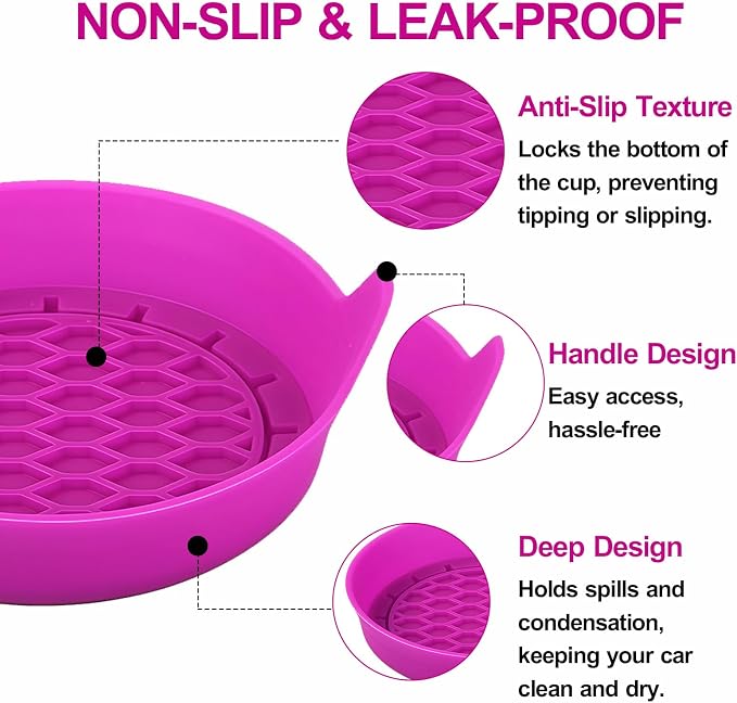 4 PCS Car Cup Holder Coaster, 3.15 in Non-Slip Silicone,Dark Purple | Cup holder insert, spill proof ,raised lip, honeycomb base, rinse clean, fits most sedans suvs trucks, automotive accessories