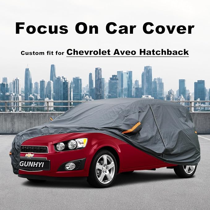 GUNHYI Premium Car Cover Custom Fit Chevrolet Aveo Hatchback, 16 Layers Heavy Duty Car Cover Waterproof All Weather with Zipper Door for Sun Rain Snow Dust Uv Protection
