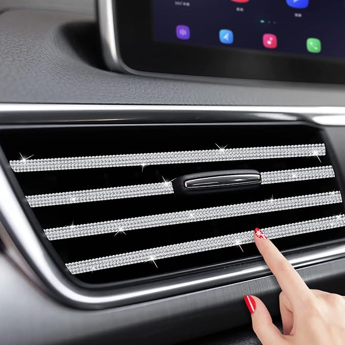 INSAUTO Bling Car Vent Outlet Trim,Bling Car Accessories for Women and Girls,10Pcs Rhinestone Car Air Conditioner Vent Decoration Strip(White)