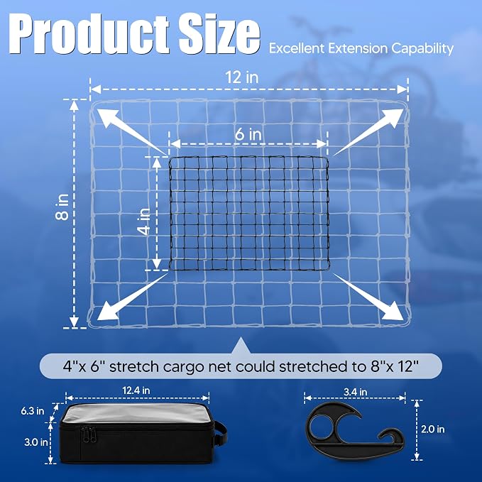 Funmit 4 x 6 Ft Cargo Net for Roof Basket and Pickup Bed, Nice Elasticity Stretches to 8 x 12 Ft with 24 Carabiners, Bungee Cargo Netting Design for Most Car Models