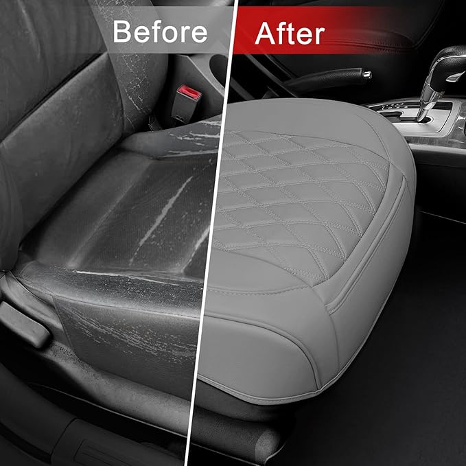 BEITK 1 Pack Leather Front Car Seat Cover Bottom Car Seat, Anti-Slip and Full Wrap Driver Car Seat Protectors, Luxury Waterproof Bottom Auto Seat Cushion Pad Mat for Most Vehicles(Red)