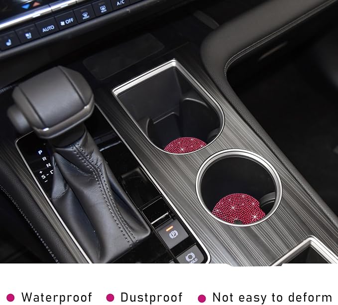 Ziciner 2PCS Bling Car Cup Holder Coaster, 2.73 Inch Anti-Slip Cup Insert Coasters, Crystal Rhinestone Auto Drink Cup Mat, Universal Interior Decor Car Accessories for Women Girls (Red)