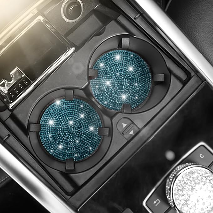 Osilly Bling Car Cup Holder Coaster, 2 Pack Crystal Rhinestone Anti-Slip Insert Coasters, Universal 2.75 Inch Fashion Automotive Cup Mat, Car Interior Accessories Decor Gifts for Women (Blue)