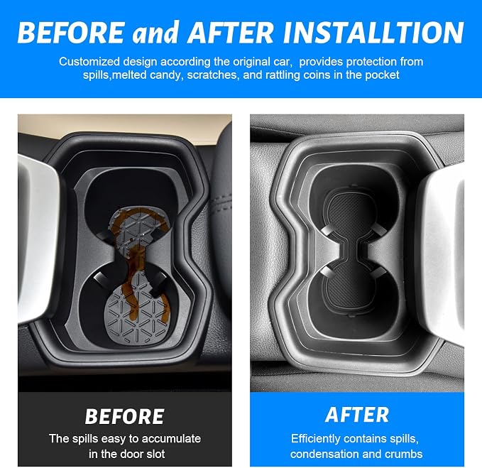 3D Cup Holder Inserts for Toyota RAV4 Accessories 2025 2024 2023 2022-2019 | Silicone Cup Coaster Mats Pad, Center Console Liner, 2Pcs, Black Trim