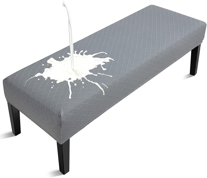 Fuloon Waterproof Dining Bench Cover, Removable Bench Slipcover Washable Bench Seat Protector Cover for Living Room, Bedroom, Kitchen (Light Grey)