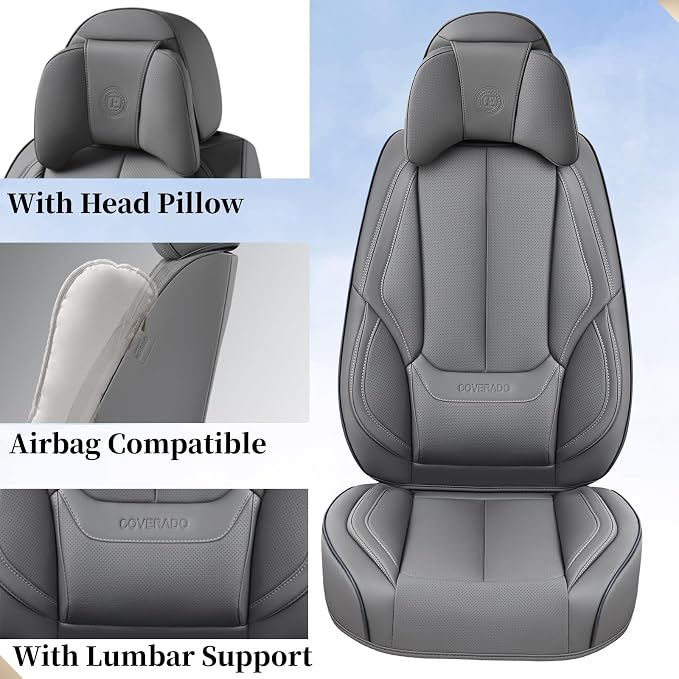 Coverado Car Seat Covers, Seat Covers for Cars, Waterproof Leather Auto Seat Protectors, Leather Car Seat Cushion, Car Interiors Accessories Universal Fit for Most Cars