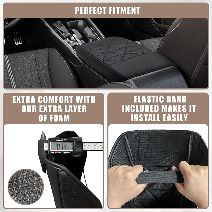 Muslogy Center Console Armrest Cover Fit for Honda Accord 2026 2025 2024 2023 Accessories, Comfort Armrest Pad Console Lid Cushion Vegan Leather Regular Thick (V2 Black)