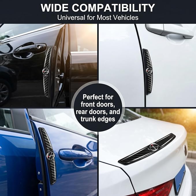 4 PCS Carbon Fiber Car Door Protector Edge Guards, PVC Thicker Scratch-resistant Guard, Waterproof Sunscreen Trim with Sports Label, Self-adhesive Accessories for Cars (Black)