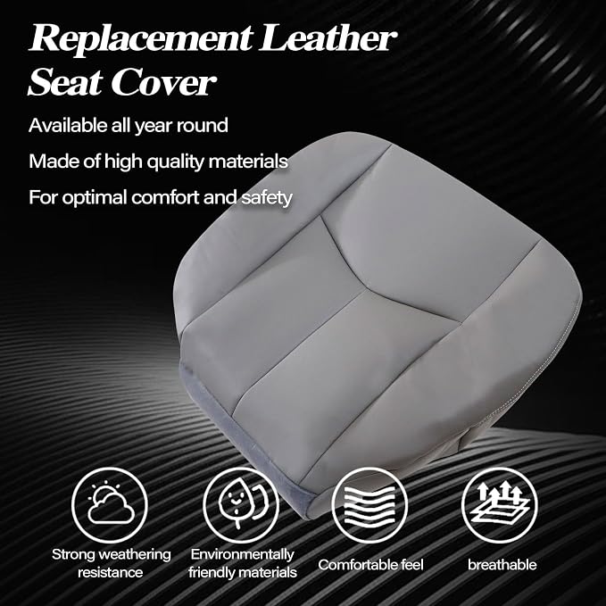 SecosAutoparts Driver & Passenger Side Bottom & Top Lean Back Leather Seat Cover Light Gray # 922 Compatible with Chevy GMC Tahoe Suburban Avalanche Yukon Silverado Sierra 2003 2004 2005 2006