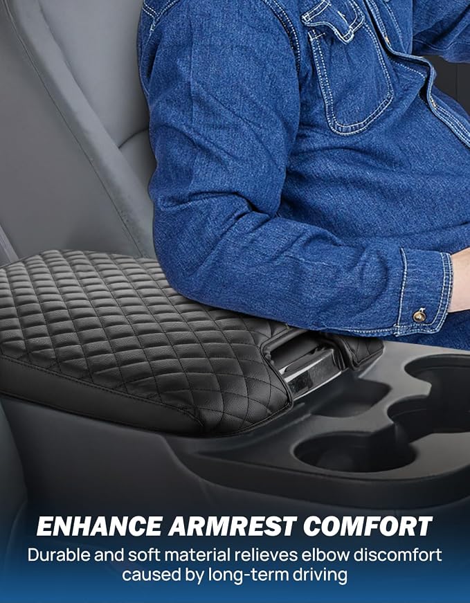 JOYTUTUS Center Console Cover Compatible with 2013-2018 Ram 1500 & 2013-2026 Ram 2500/3500/1500 Classic Model Jump Seat Console, Leather Arm Rest Armrest Cover for Car, Middle Console Cover Lid